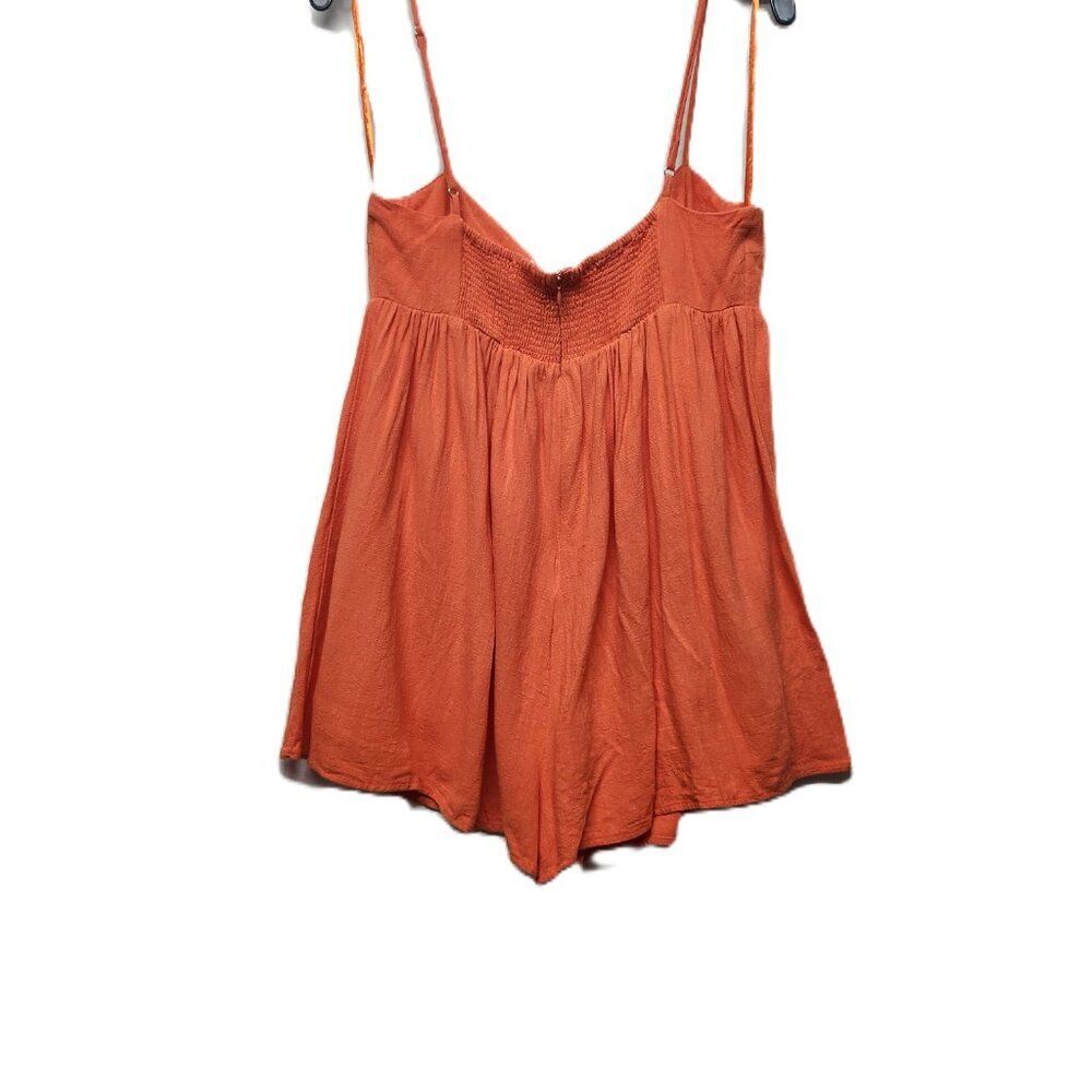Burnt Orange Crepe Spaghetti Strap Shorts Romper Boho LARGE - Picture 3 of 6